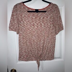 W5 Orange and White Tie Front Short Sleeve Top